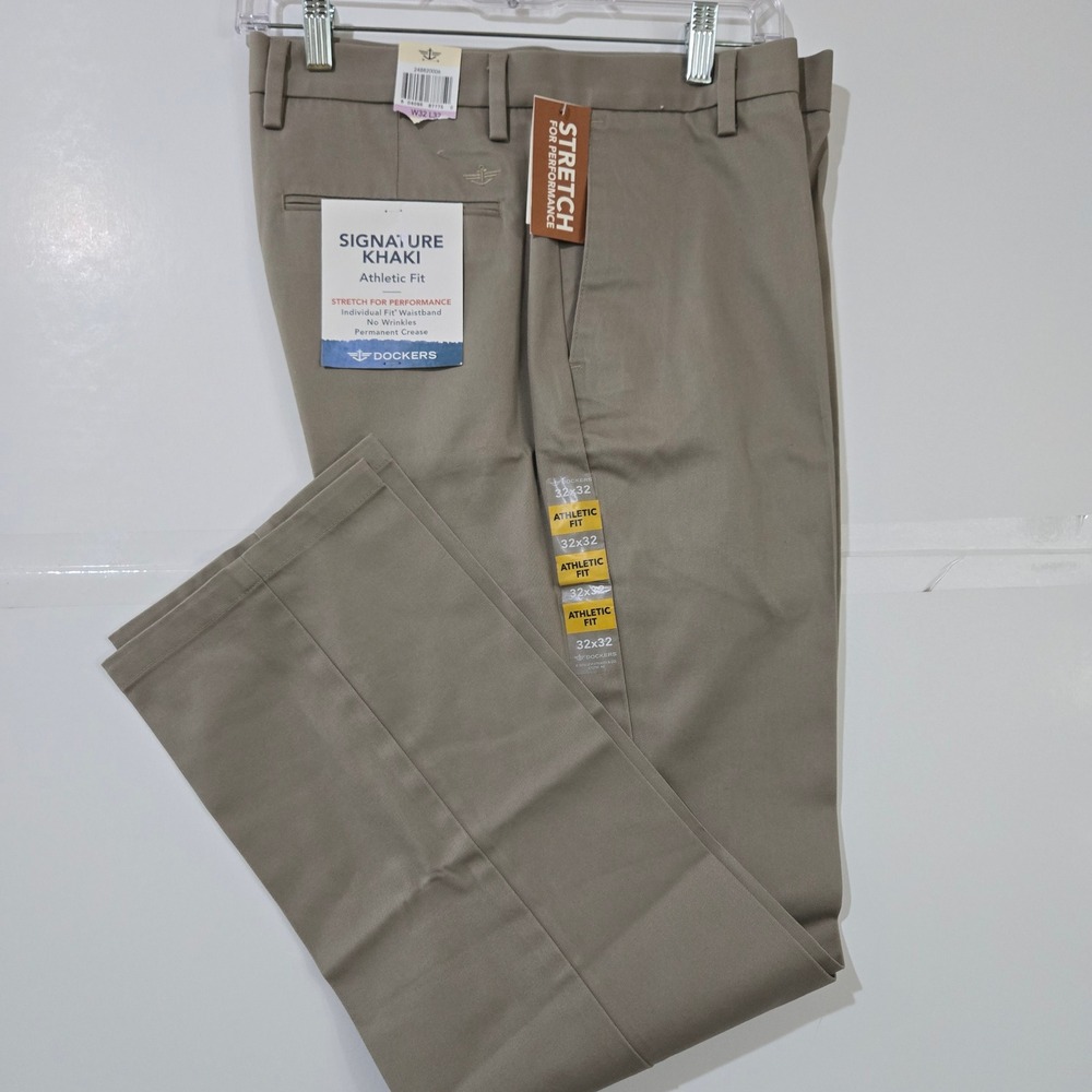 Dockers Signature Khaki Pants Mens 32x32 Athletic Fit Business Chino Trousers